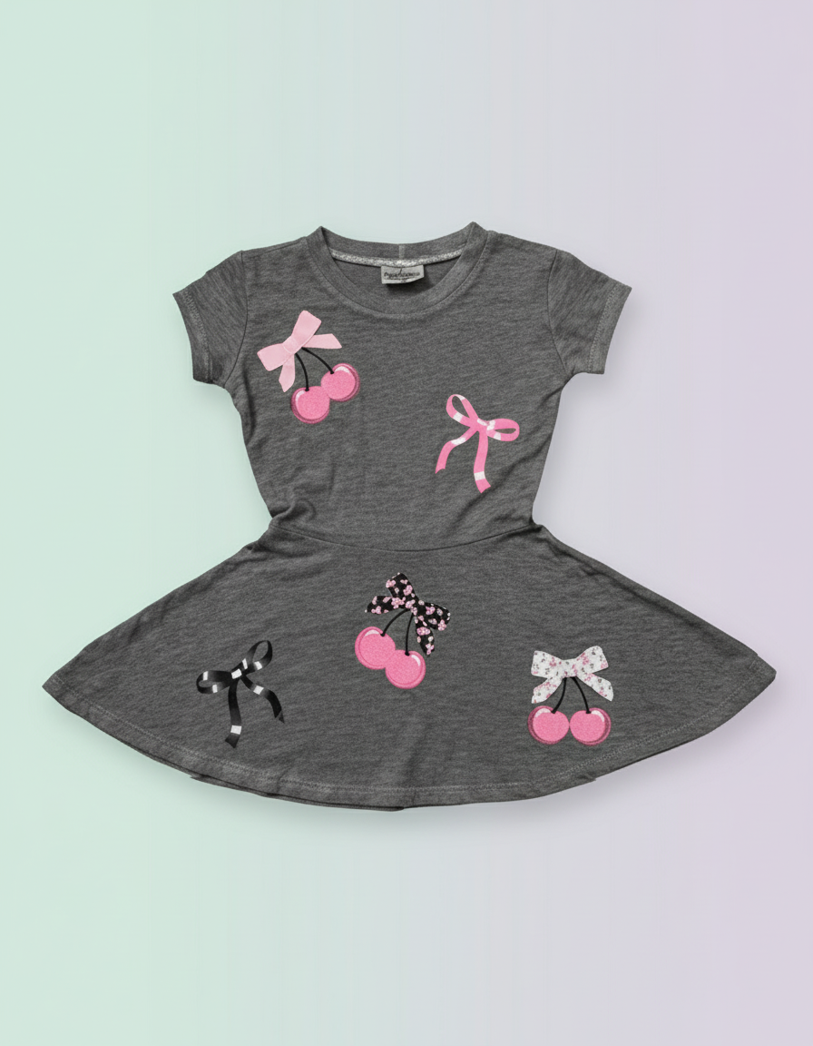 Firehouse Bows and Cherries Dress Tee Grey