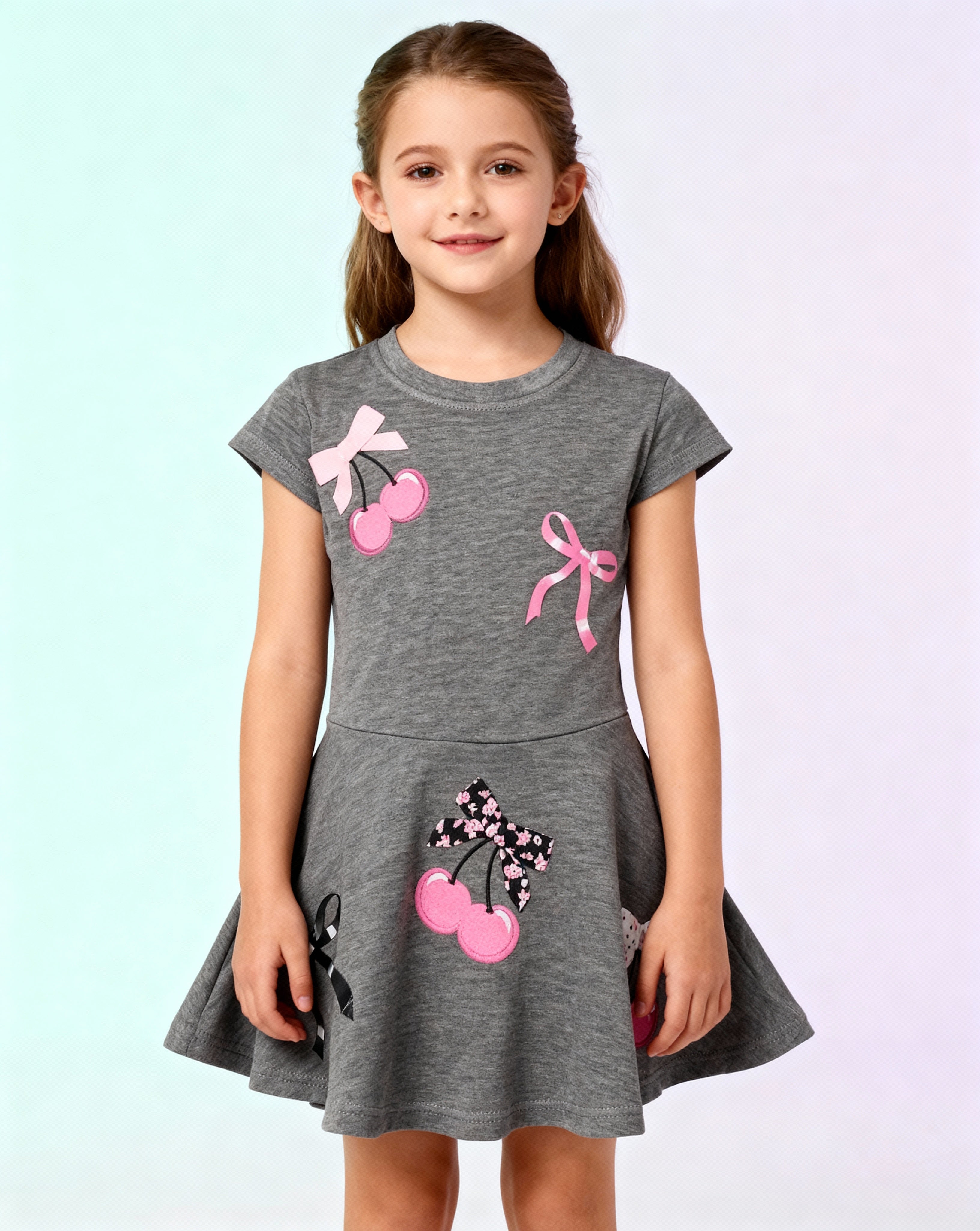 Firehouse Bows and Cherries Dress Tee Grey
