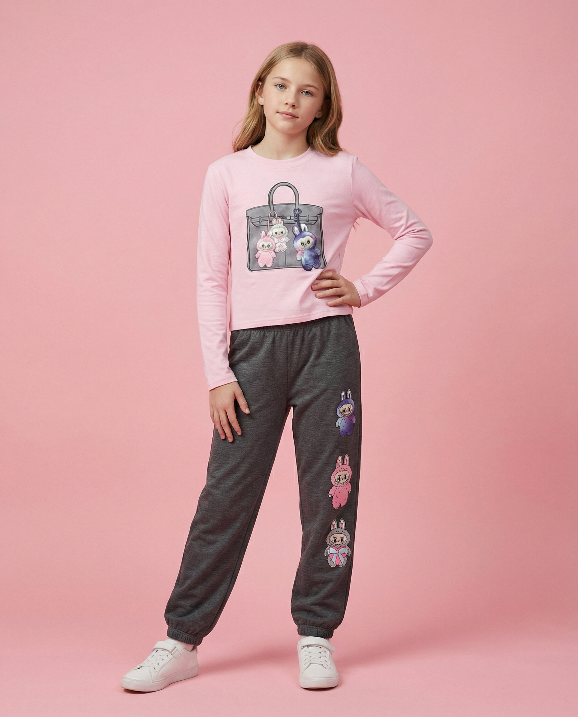 Firehouse Labubu Bag Charm Long Sleeve Ice Pink - SoSo Dressed