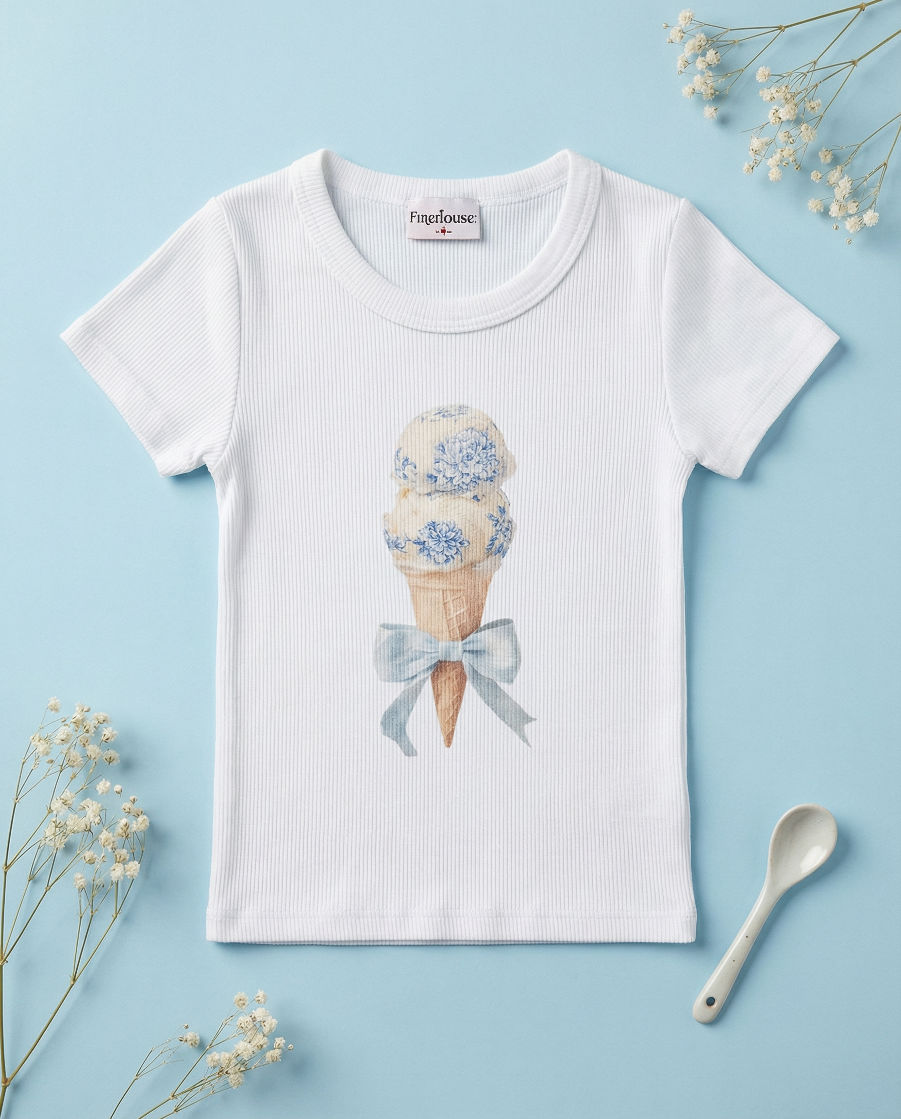 Floral Ice Cream Tee White