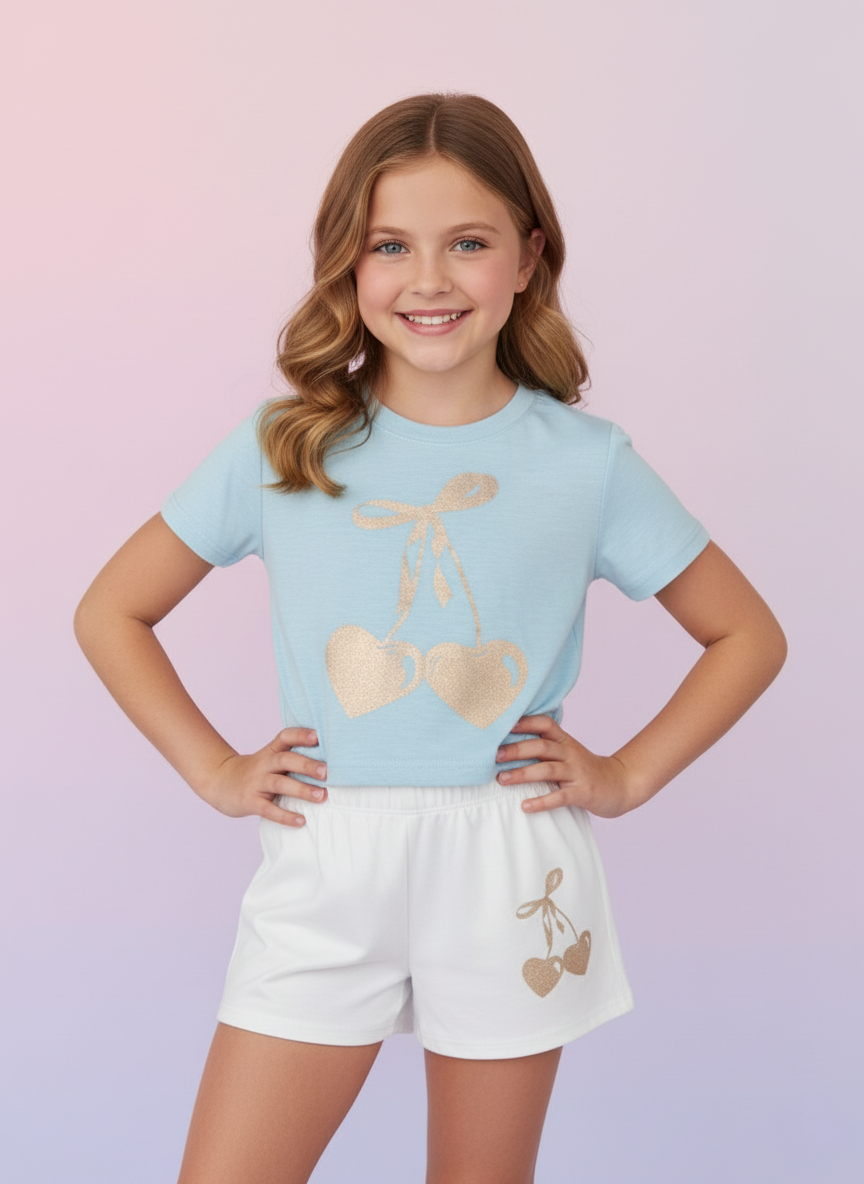 Cherry Toss Short Tee Bright Aqua - SoSo Dressed