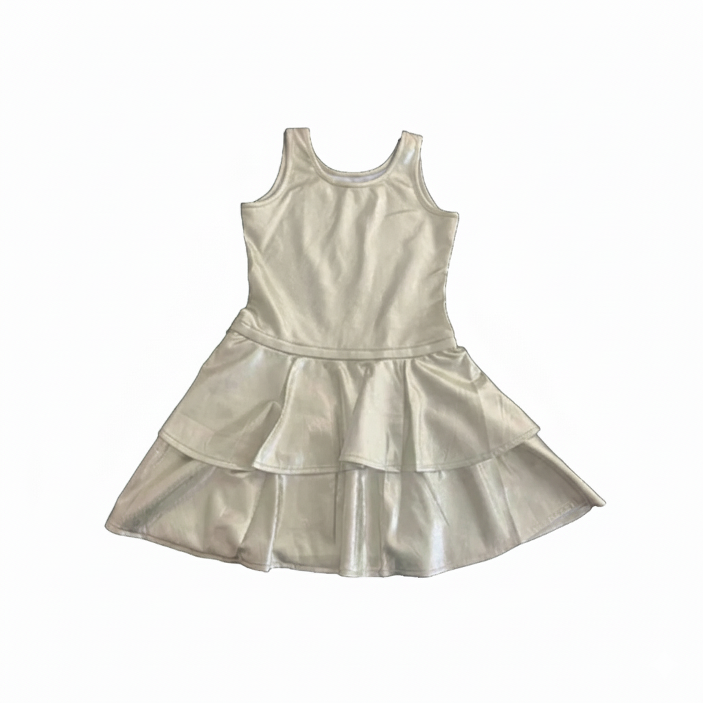 Silver metallic dress on a white background