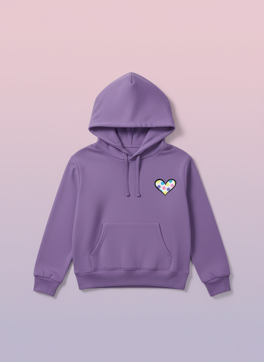 Hearts Toss Multi Hooded Long Sleeve Violet - SoSo Dressed