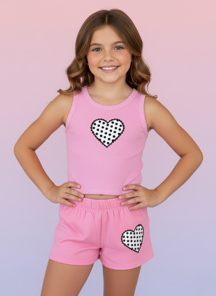 Heart Polka Dot Shorts Neon Pink - SoSo Dressed