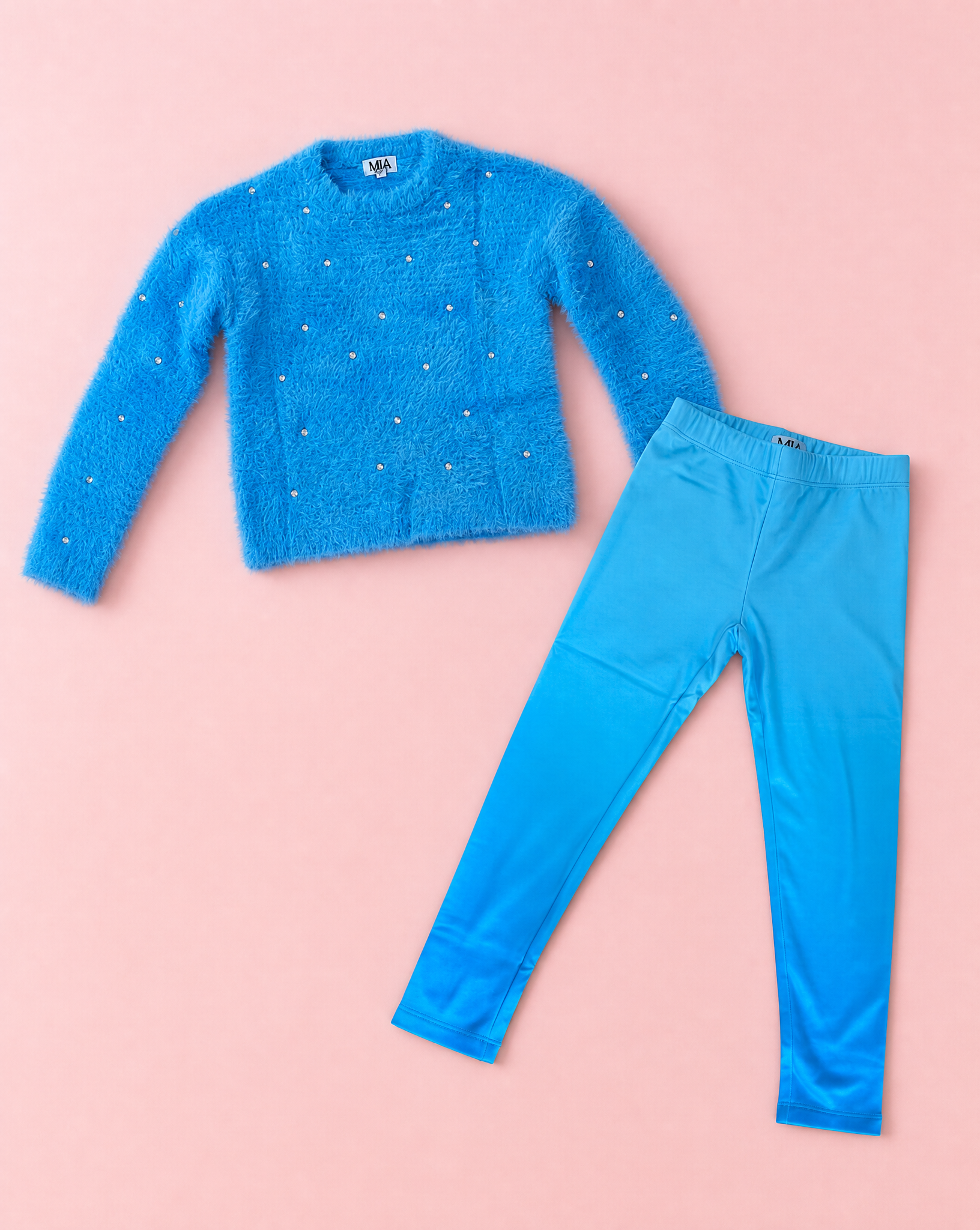 Girls Blue Eyelash Sweater & Ombre Leggings Set