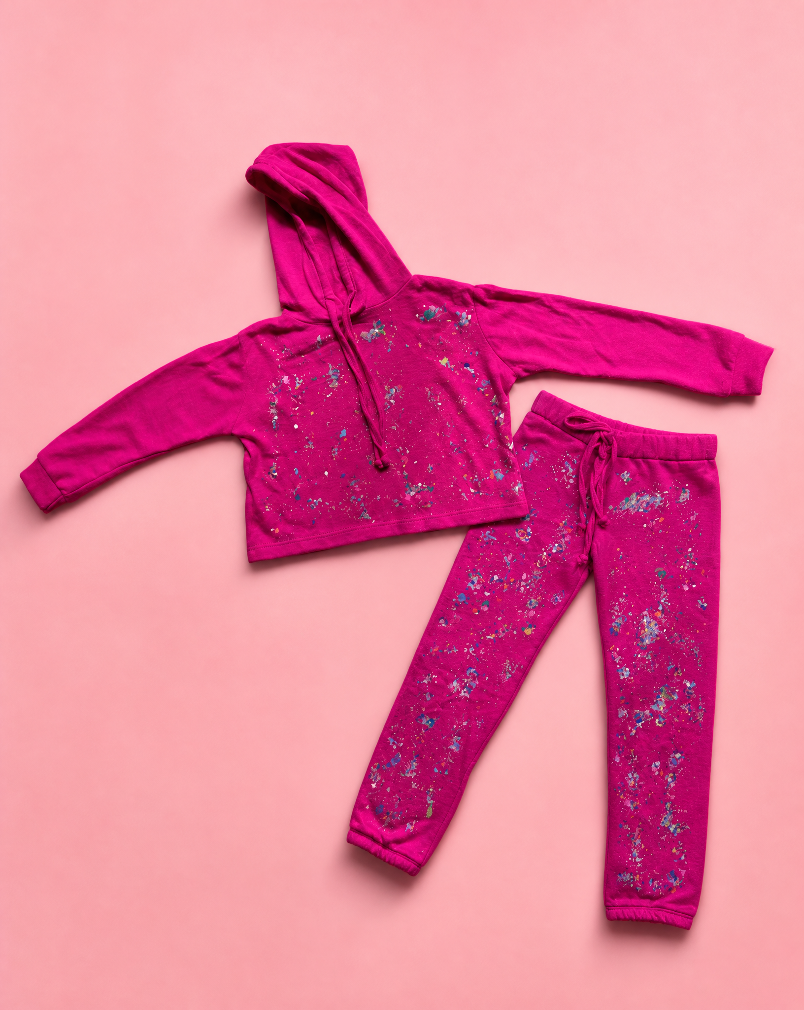 Girls Fuchsia Splatter Hoodie & Pant Set