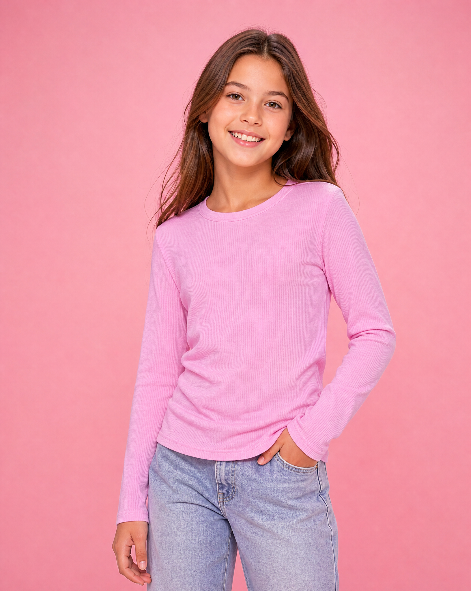 Girls Ice Pink Thermal Long Sleeve Tee