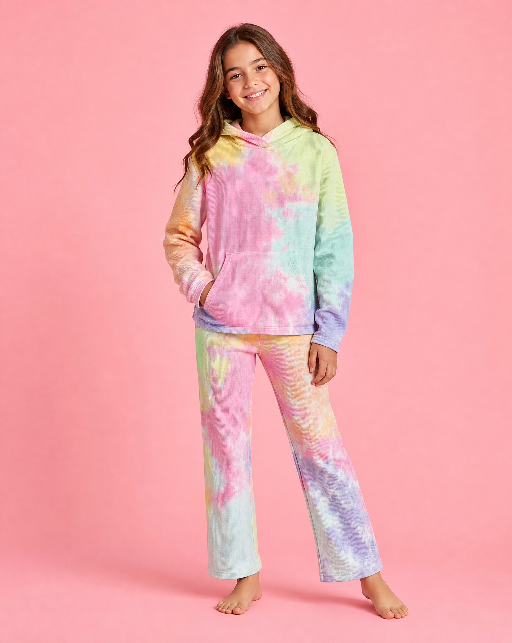 Girls Tie Dye Thermal Hoodie & Pant Set