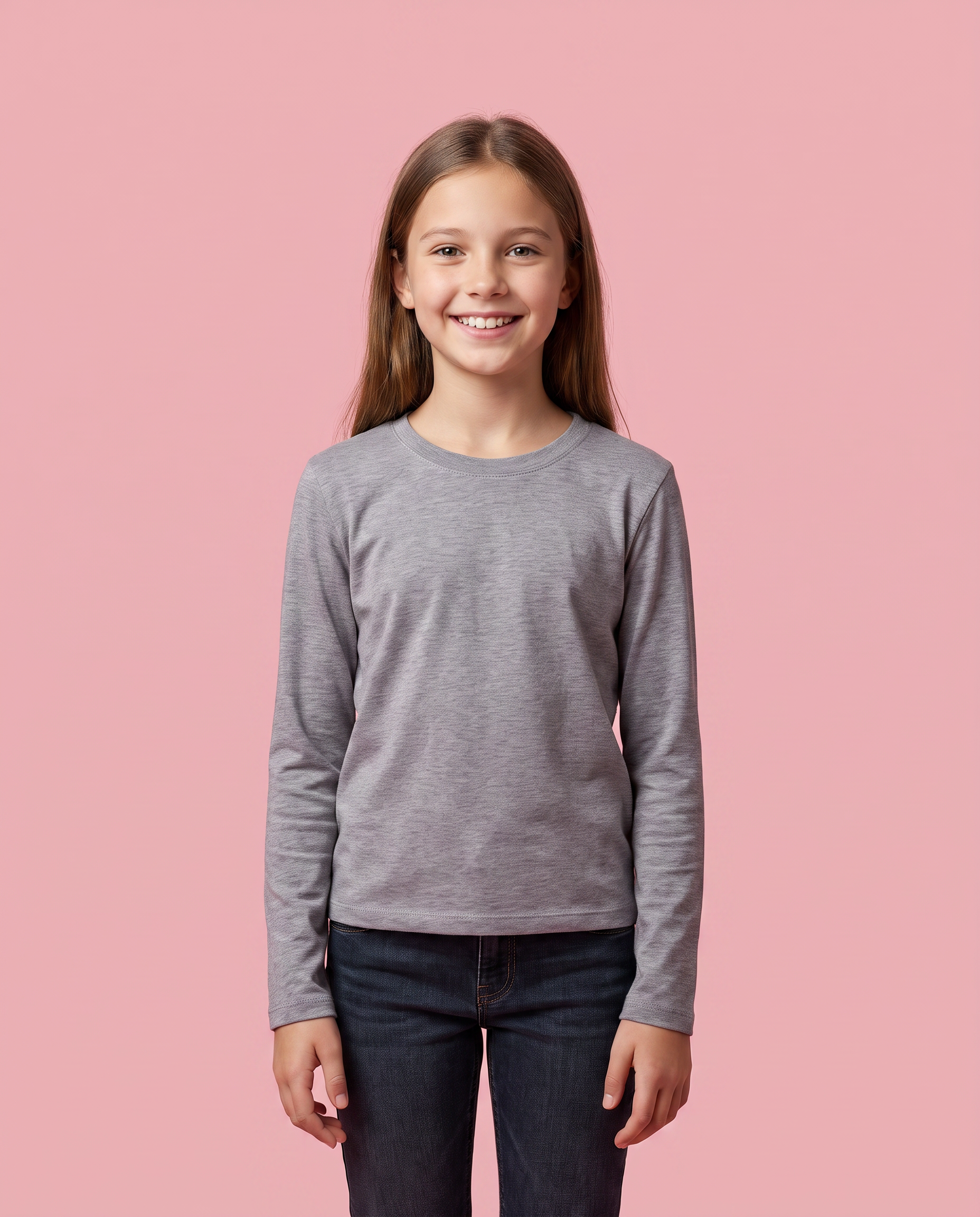 Girls Heather Grey Thermal Long Sleeve Tee