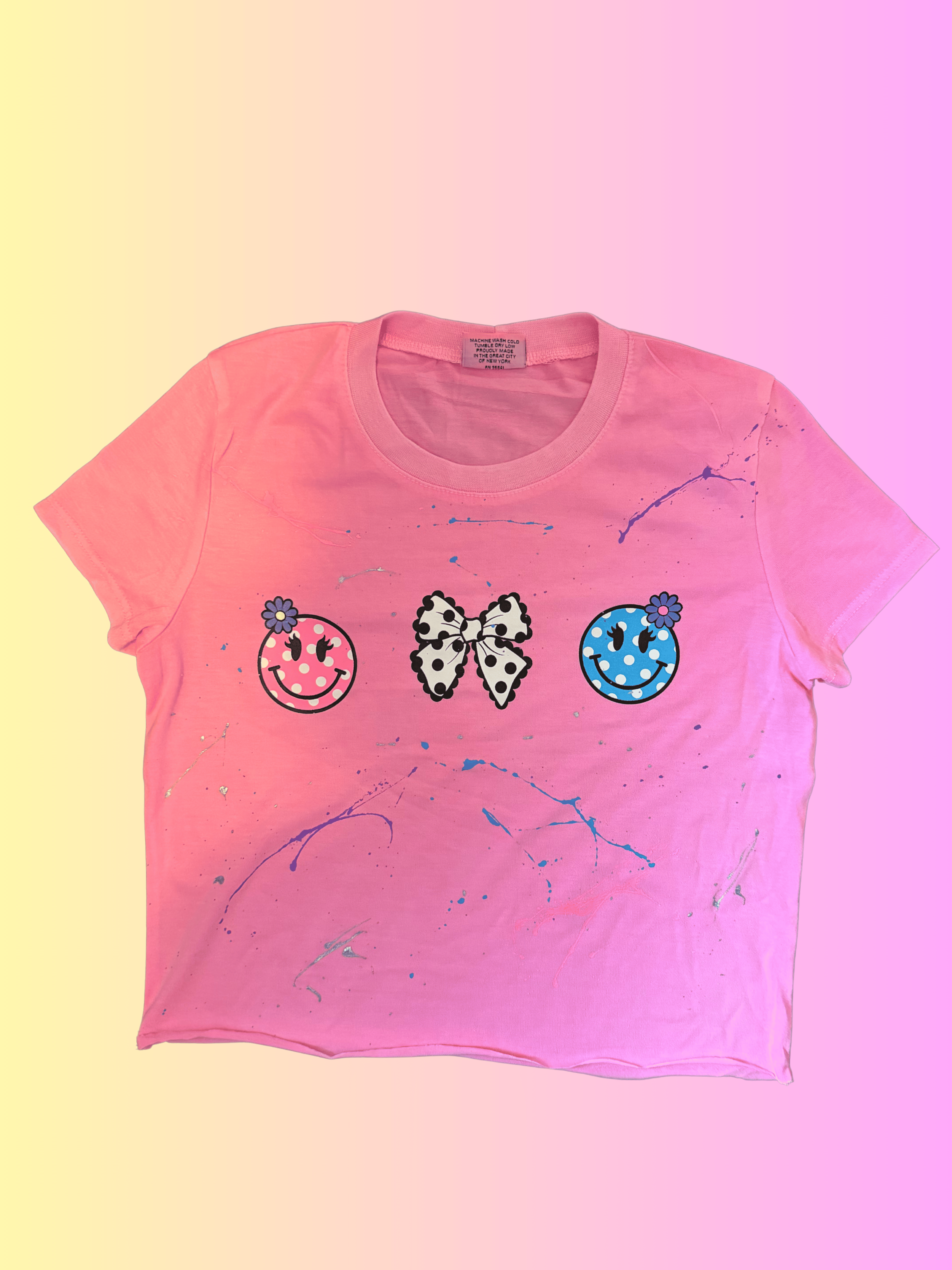 Trio Polka Dot Splatter Short Tee Neon Pink - SoSo Dressed
