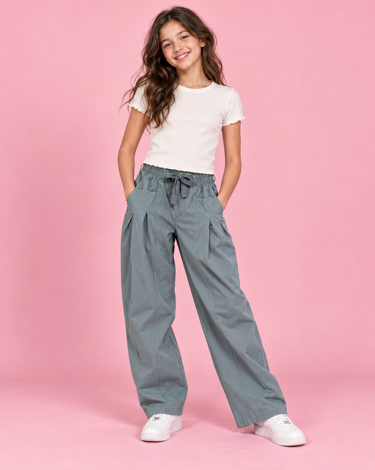 Girls Ice Blue Barrel Leg Trousers
