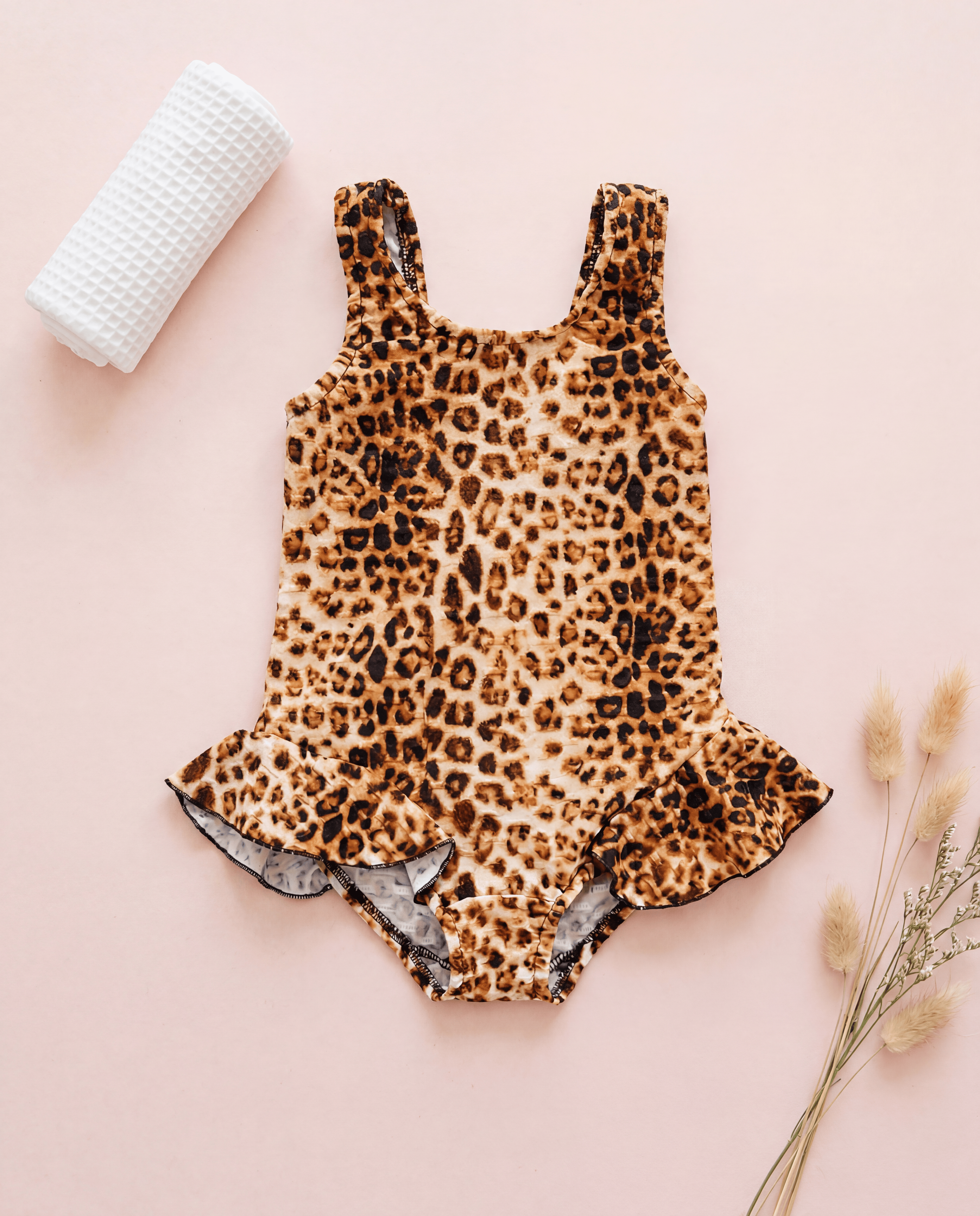 Latte Leopard Ruffle Onepiece Swimsuit