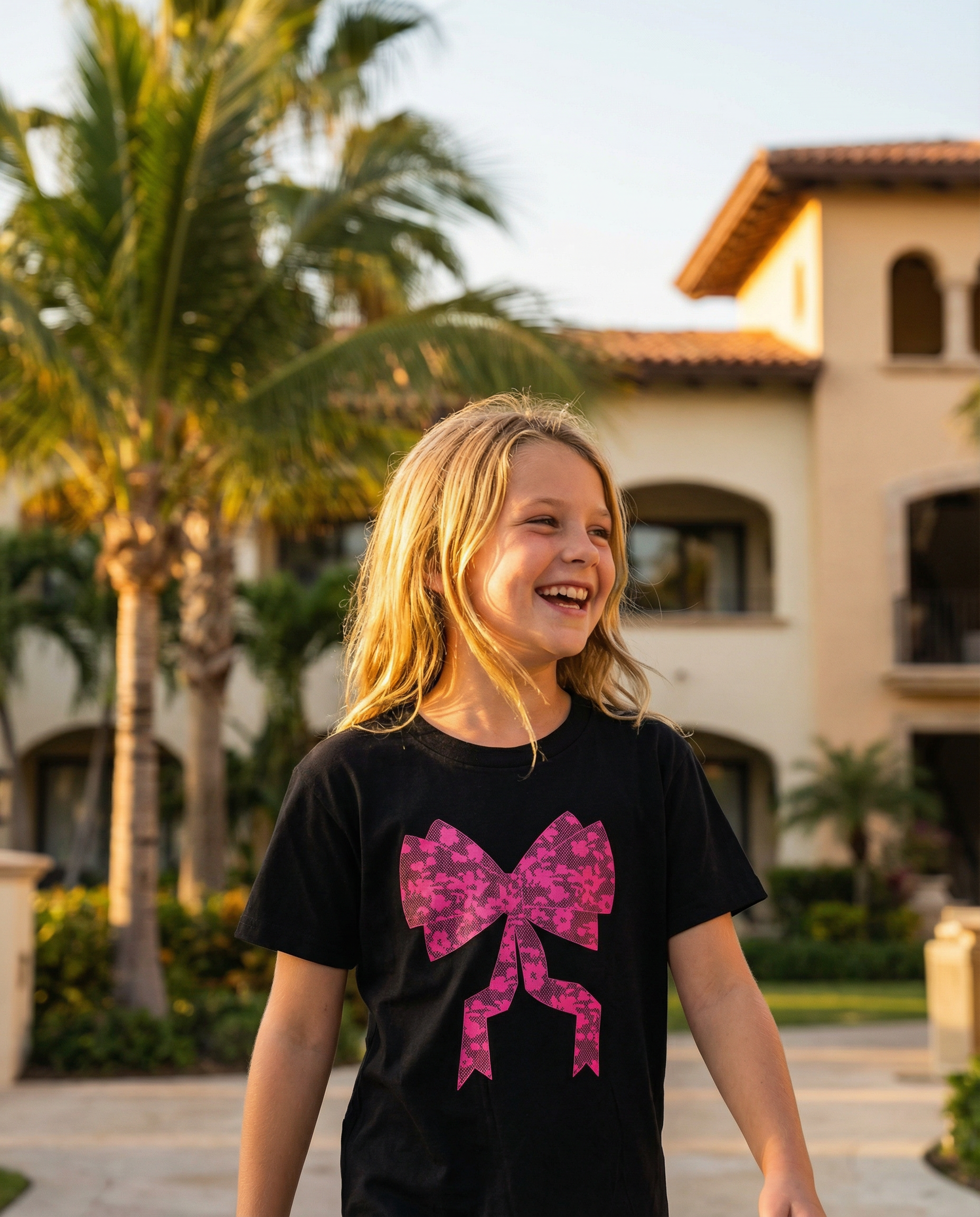 Pink Lace Bow Short Sleeve Tee