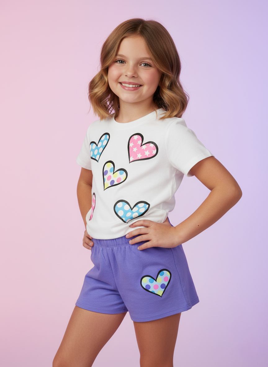 Hearts Toss Multi Short Tee White - SoSo Dressed