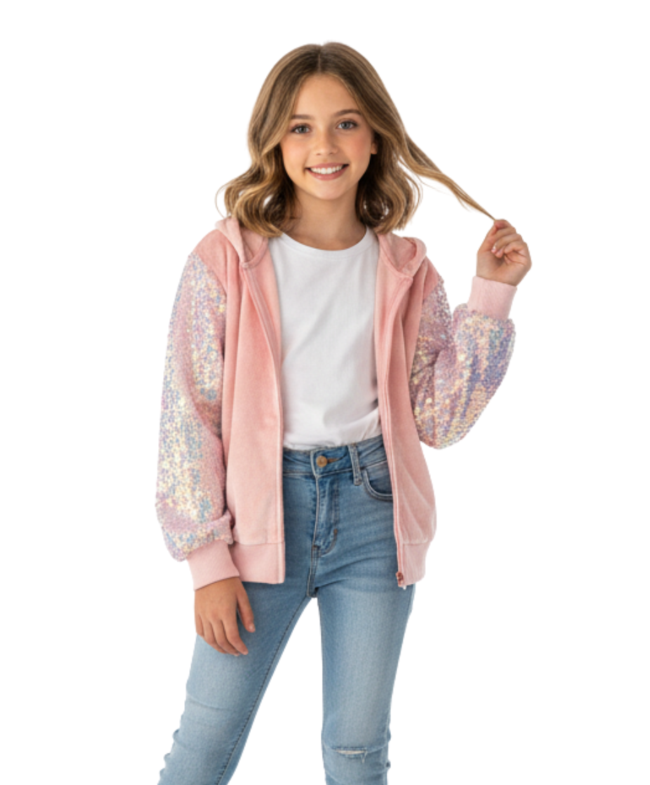 RockCandy Sequined Velour Hoodie Pink - SoSo Dressed