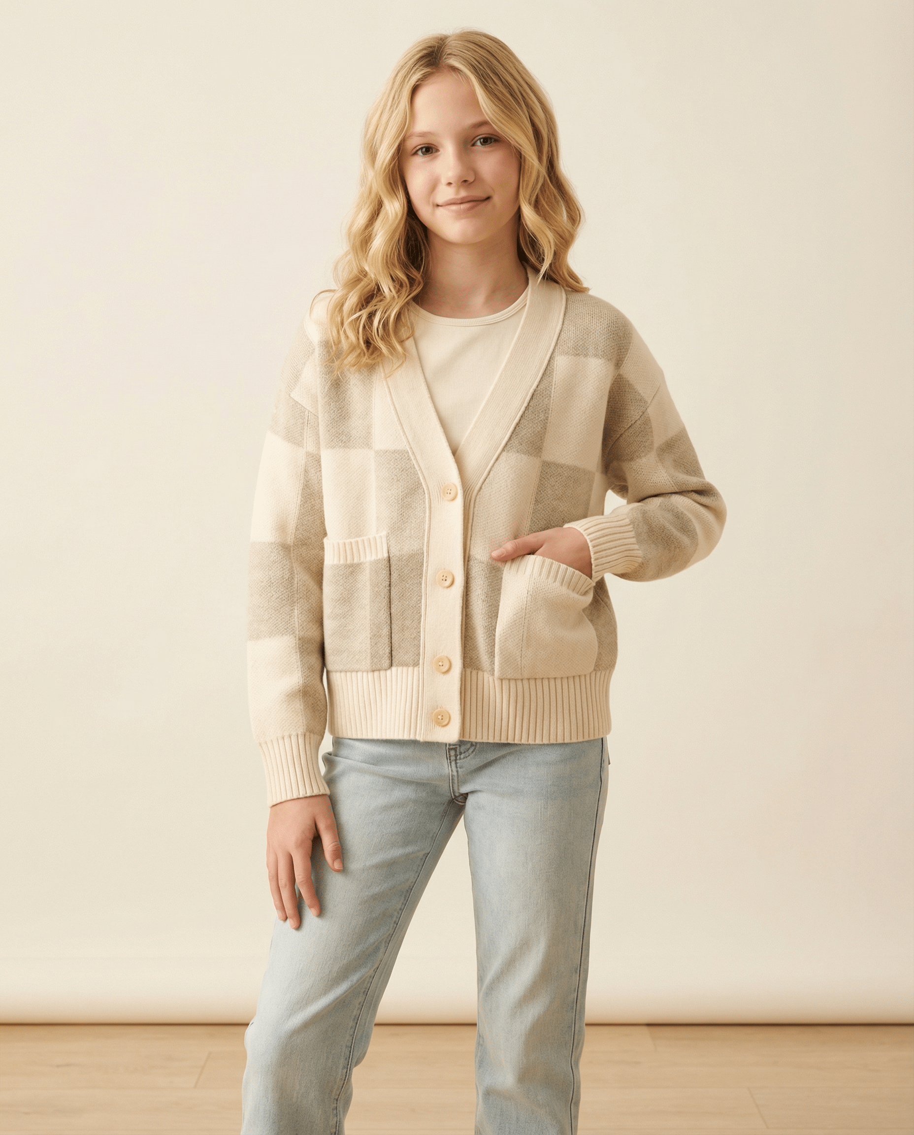 cozy knit girls cardigan with pockets